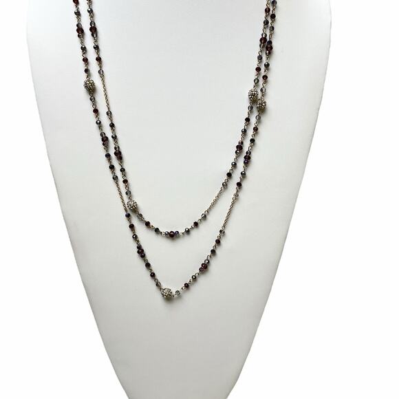 Beaded Necklaces Lot 2 Translucent Purple Black Faceted Sparkly Rhinestones Long - Picture 3 of 11